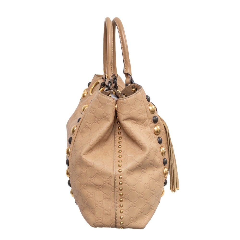 Gucci Vintage GG Babouska Leather Tote Bag Beige Fringe Studded Shoulder Bag LRG - Picture 5 of 16